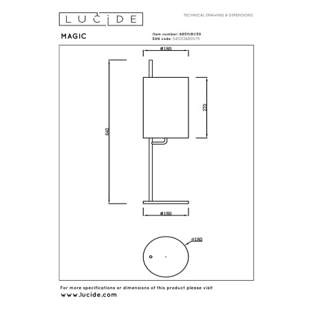 Lucide MAGIC - Lampe de table - Ø 18 cm - 1xE27 - Noir