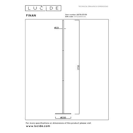 Lucide FINAN - Lampadaire - LED Dim. - 1x32W 2700K - Noir