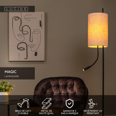 Lucide MAGIC - Lampadaire - Ø 24 cm - 1xE27 - Noir - Réf. 68711/82/30