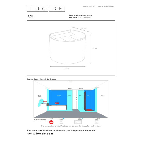 Lucide AXI - Spot mural / Applique mural Salle de bains - LED - 2x3,5W 2700K - IP54 - Angle du - L 13,5 x P - Réf. 69201/06/30