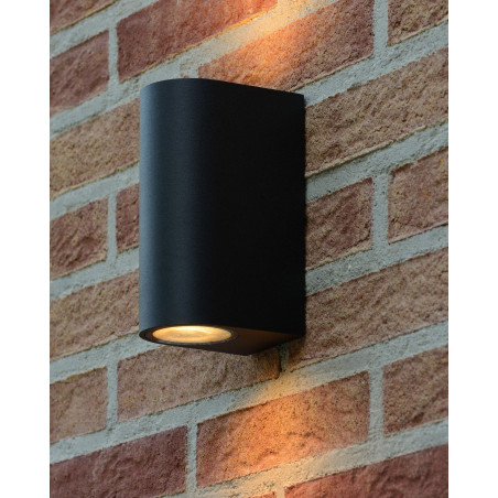 Lucide ZARO - Spot mural / Applique mural Intérieur/Extérieur - 2xGU10 (MR16) - IP44 - Noir