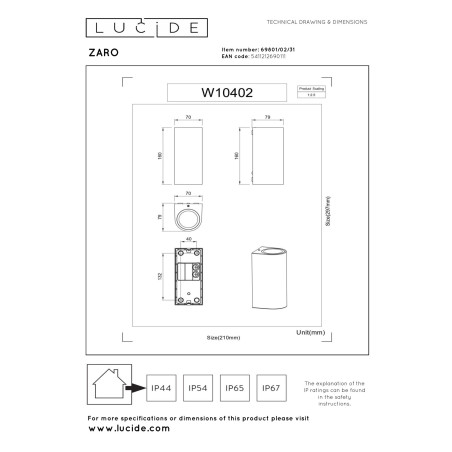 Lucide ZARO - Spot mural / Applique mural Intérieur/Extérieur - 2xGU10 (MR16) - IP44 - Blanc