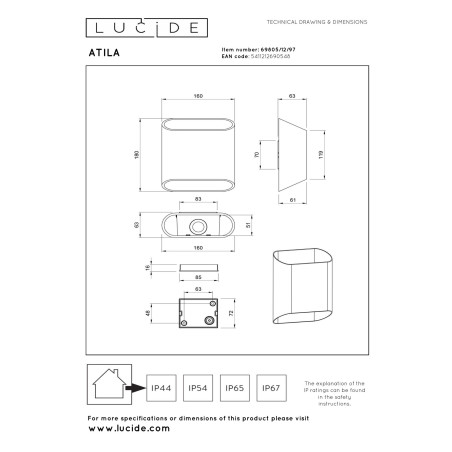 Lucide ATILA - Applique murale Intérieur/Extérieur - LED Dim. - 2x5W 2700K - IP65 - Rouille
