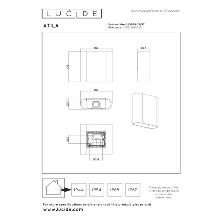 Lucide ATILA - Applique murale Intérieur/Extérieur - LED Dim. - 2x5W 2700K - IP54 - Rouille