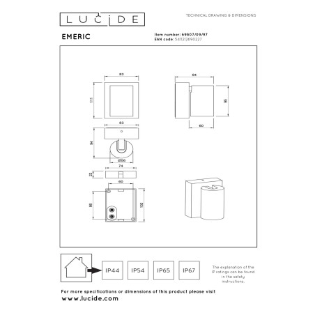 Lucide EMERIC - Spot mural / Applique mural Intérieur/Extérieur - LED - CCT - 1x10W 2200K/3000K - IP54 - Rouille - Essential