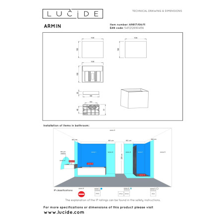 Lucide ARMIN - Spot mural / Applique mural Salle de bains - LED Dim. - CCT - 2x3,5W 2200K/3000K - - L 10 x P - Réf. 69817/06/11