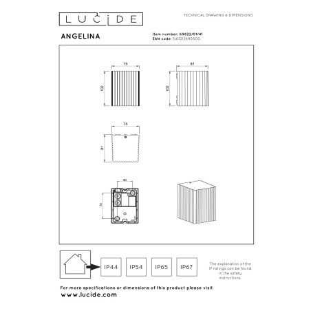 Lucide ANGELINA - Spot mural / Applique mural Intérieur/Extérieur - 1xGU10 (MR16) - IP65 - Taupe - Essential - Réf. 69822/01/41