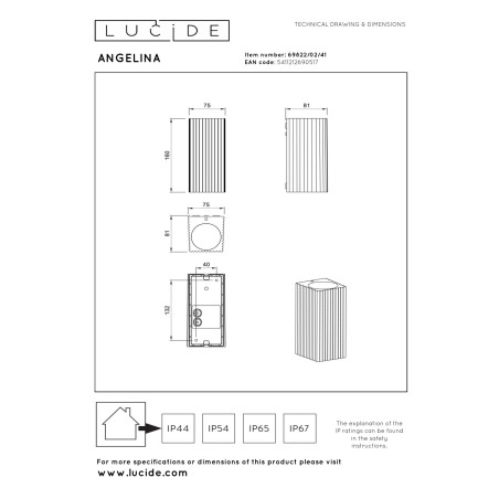 Lucide ANGELINA - Spot mural / Applique mural Intérieur/Extérieur - 2xGU10 (MR16) - IP65 - Taupe - Essential - Réf. 69822/02/41