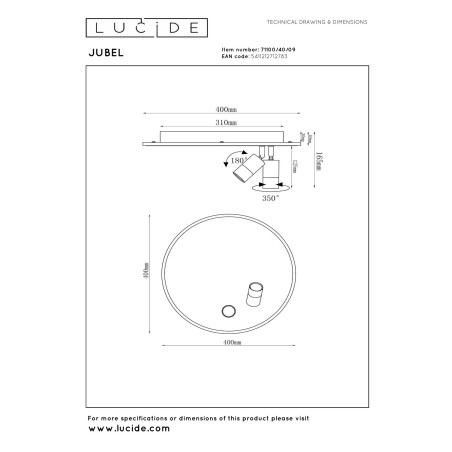 Lucide JUBEL - Plafonnier - Ø 40 cm - LED - CCT - 2500K/3000K - Canon Fusil