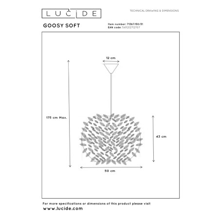 Lucide GOOSY SOFT - Suspension - Ø 50 cm - 1xE27 - Blanc
