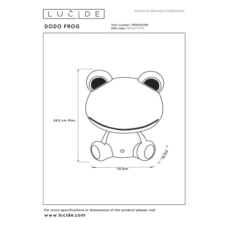 Lucide DODO FROG - Veilleuse Chambres d'enfant - LED 3 StepDim - 3x3W 4000K - Vert