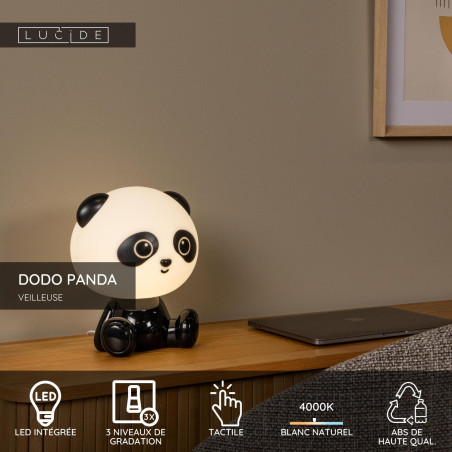 Lucide DODO PANDA - Veilleuse Chambres d'enfant - LED 3 StepDim - 1x3W 4000K - Noir