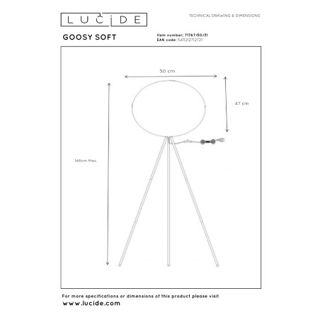 Lucide GOOSY SOFT - Lampadaire - Ø 50 cm - 1xE27 - Blanc