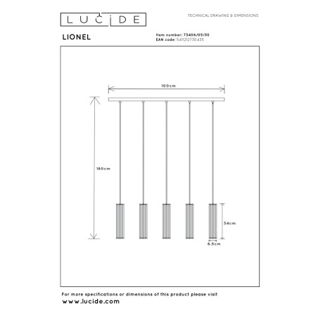 Lucide LIONEL - Suspension - 5xE27 - Noir