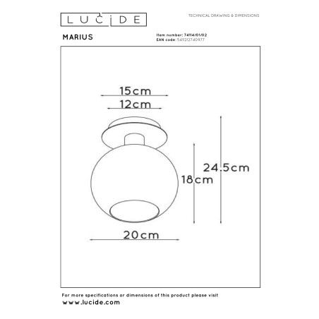 Lucide MARIUS - Plafonnier - 1xE27 - Or Mat / Laiton