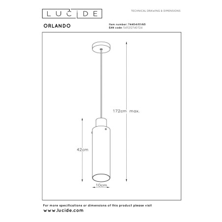 Lucide ORLANDO - Suspension - Ø 10 cm - 1xE27 - Fumé