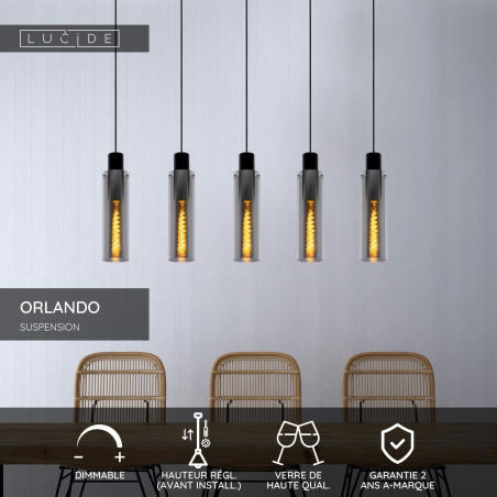 Lucide ORLANDO - Suspension - 5xE27 - Fumé