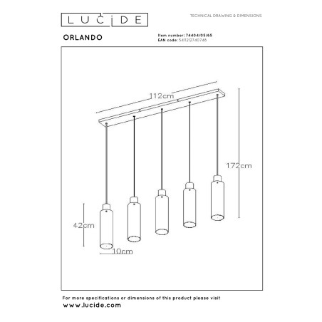Lucide ORLANDO - Suspension - 5xE27 - Fumé