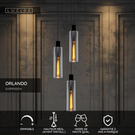 Lucide ORLANDO - Suspension - Ø 32 cm - 3xE27 - Fumé