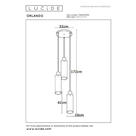 Lucide ORLANDO - Suspension - Ø 32 cm - 3xE27 - Fumé