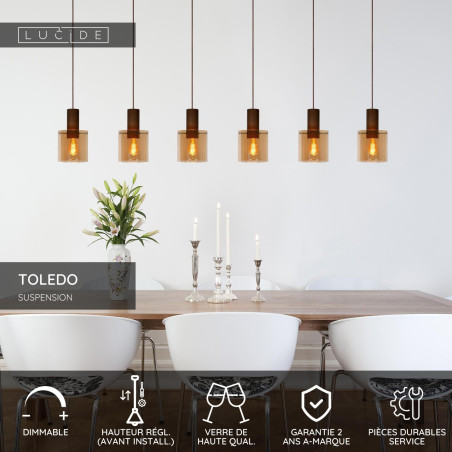Lucide TOLEDO - Suspension - Ø 20 cm - 3xE27 - Ambre