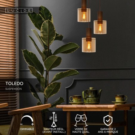 Lucide TOLEDO - Suspension - 3xE27 - Ambre