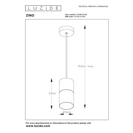 Lucide ZINO - Suspension - Ø 10 cm - 1xE27 - Fumé