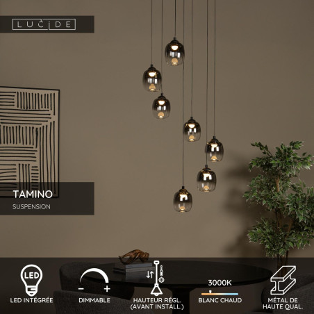 Lucide TAMINO - Suspension - Ø 52 cm - LED Dim. - 7x5,3W 3000K - Noir