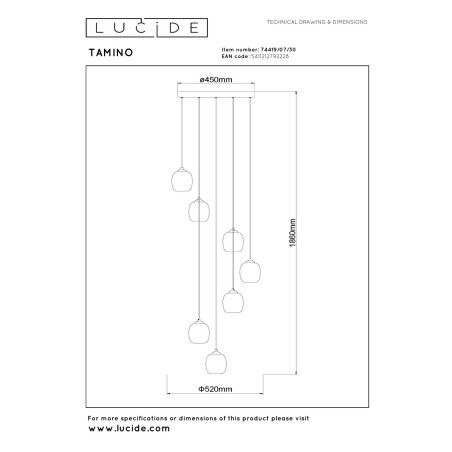 Lucide TAMINO - Suspension - Ø 52 cm - LED Dim. - 7x5,3W 3000K - Noir