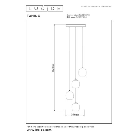 Lucide TAMINO - Suspension - Ø 36 cm - LED Dim. - 4x5,2W 3000K - Noir