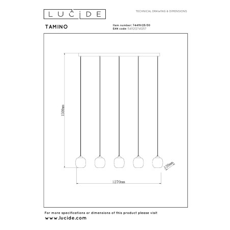 Lucide TAMINO - Suspension - LED Dim. - 5x5,6W 3000K - Noir