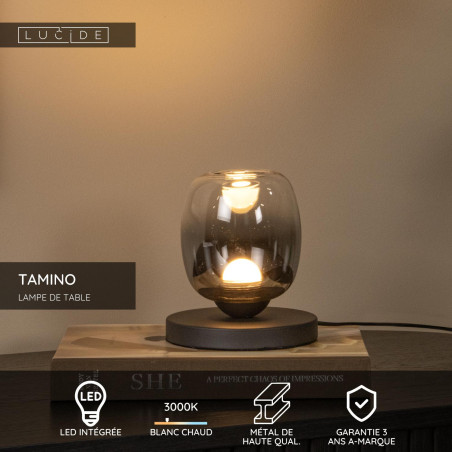 Lucide TAMINO - Lampe de table - Ø 15 cm - LED - 1x6W 3000K - Noir