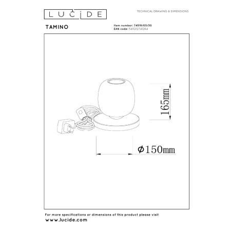 Lucide TAMINO - Lampe de table - Ø 15 cm - LED - 1x6W 3000K - Noir