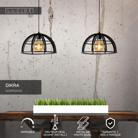 Lucide DIKRA - Suspension - 2xE27 - Noir