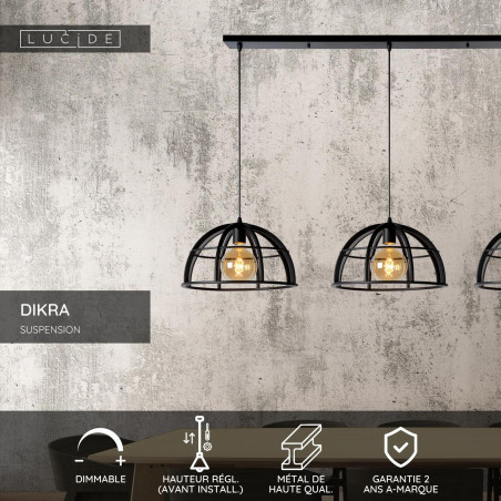 Lucide DIKRA - Suspension - Ø 40 cm - 3xE27 - Noir