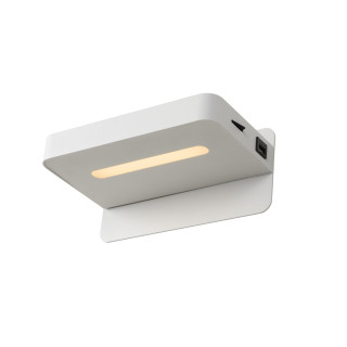 Lucide ATKIN - Lampe de chevet / Applique mural - LED - 1x6W 3000K - Point de rechargement USB - Blanc