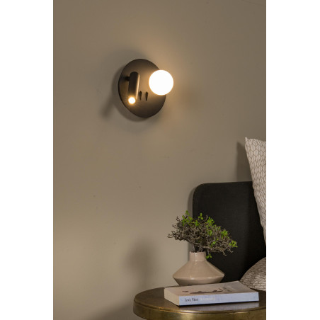 Lucide MATIZ - Lampe de chevet / Applique mural - Ø 16,5 cm - LED - 3000K - Point de rechargement USB - Noir