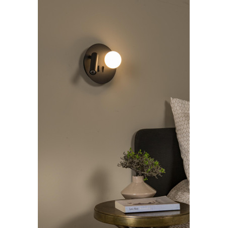 Lucide MATIZ - Lampe de chevet / Applique mural - Ø 16,5 cm - LED - 3000K - Point de rechargement USB - Noir