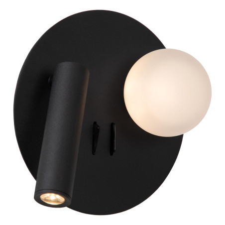 Lucide MATIZ - Lampe de chevet / Applique mural - Ø 16,5 cm - LED - 3000K - Point de rechargement USB - Noir