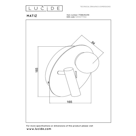 Lucide MATIZ - Lampe de chevet / Applique mural - Ø 16,5 cm - LED - 3000K - Point de rechargement USB - Noir
