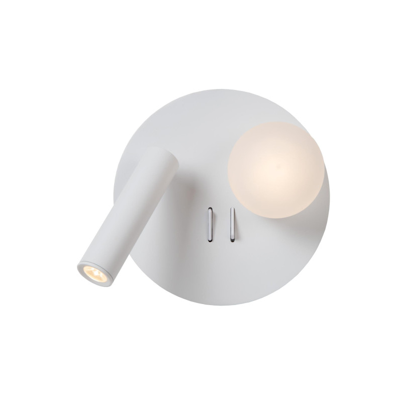 Lucide MATIZ - Lampe de chevet / Applique mural - Ø 16,5 cm - LED - 3000K - Point de rechargement USB - Blanc