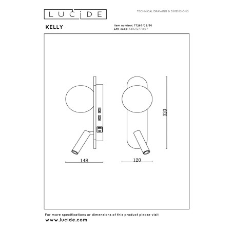 Lucide KELLY - Lampe de chevet / Applique mural - LED - 1x3,5W 3000K - Noir