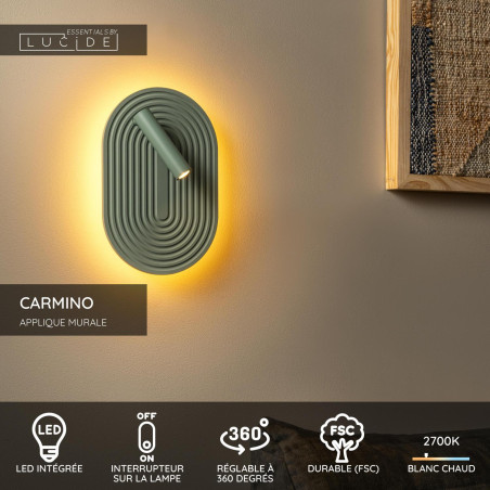 Lucide CARMINO - Applique murale - LED - 2700K - Vert - Essential