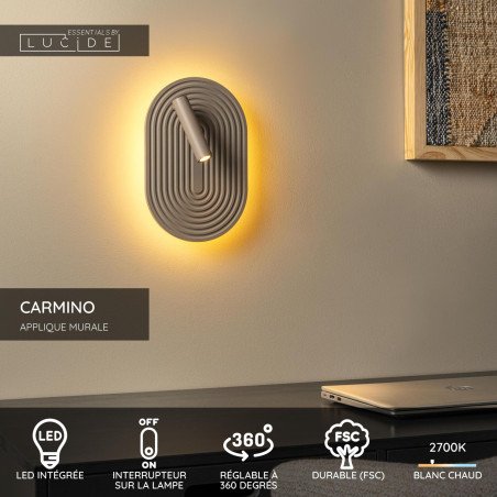 Lucide CARMINO - Applique murale - LED - 2700K - Taupe - Essential