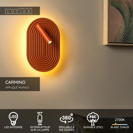 Lucide CARMINO - Applique murale - LED - 1x12W 2700K - Terre cuite - Essential