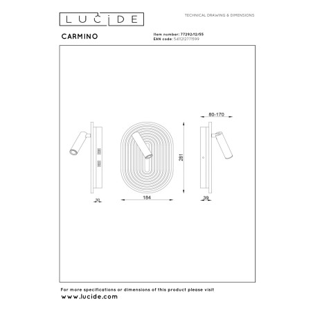 Lucide CARMINO - Applique murale - LED - 1x12W 2700K - Terre cuite - Essential
