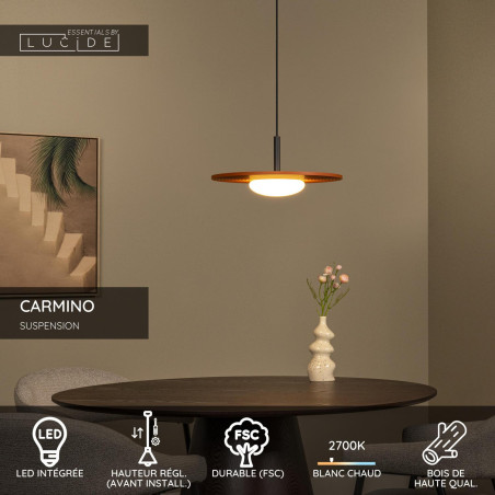 Lucide CARMINO - Suspension - Ø 38,7 cm - LED - 1x8W 2700K - Terre cuite - Essential