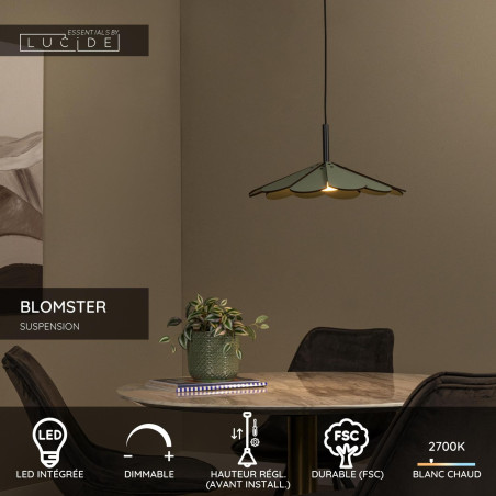 Lucide BLOMSTER - Suspension - Ø 47 cm - LED Dim. - 1x9W 2700K - Vert - Essential