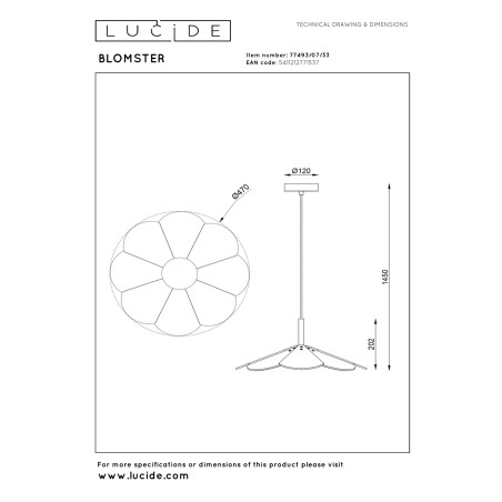 Lucide BLOMSTER - Suspension - Ø 47 cm - LED Dim. - 1x9W 2700K - Vert - Essential