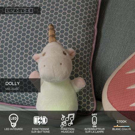 Lucide DOLLY - Veilleuse Chambres d'enfant - Piles - LED - 1x3W 2700K - Avec fonctionnalité musicale - Blanc